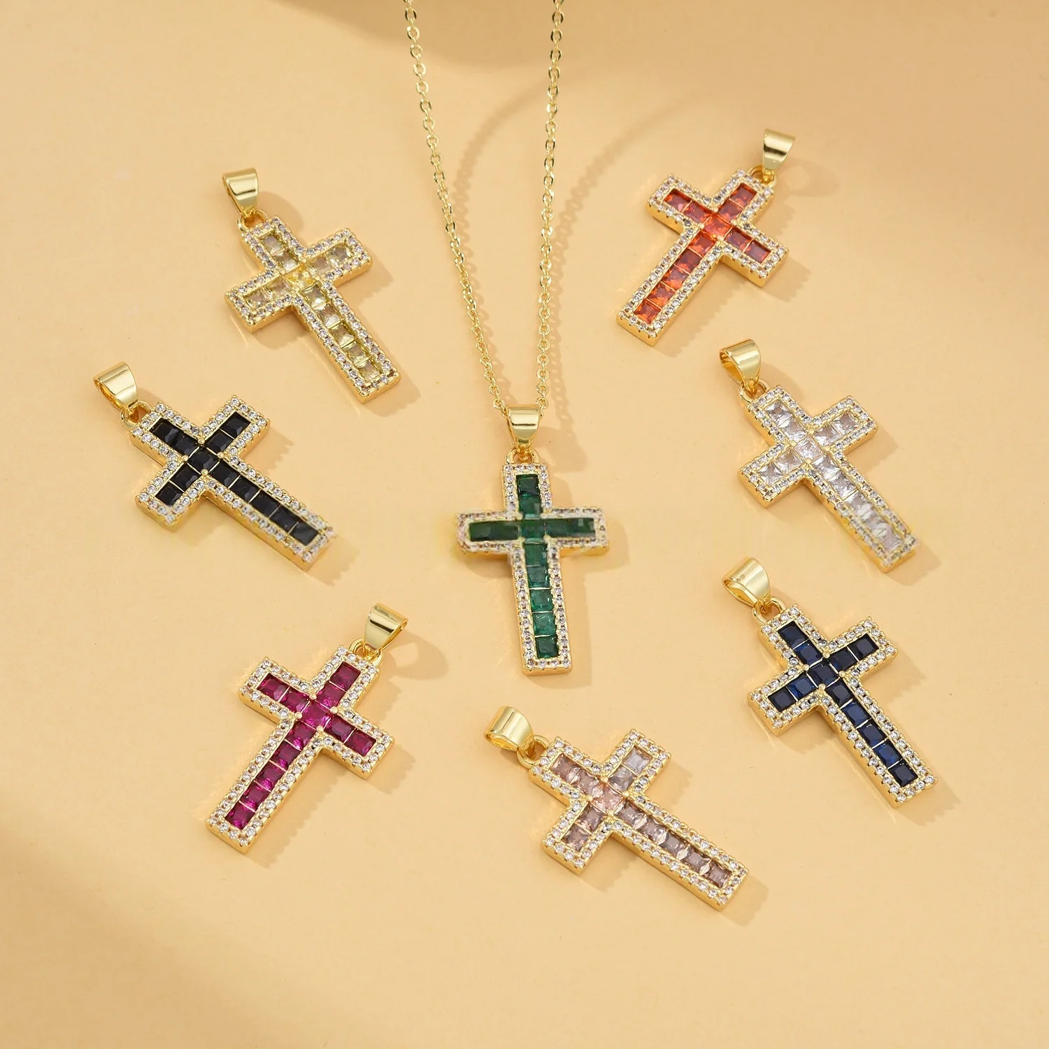 5 Pieces of European and American Style Zircon Cross Pendant Accessories DIY Pearl Necklace Jewelry Making Materials Wholesale