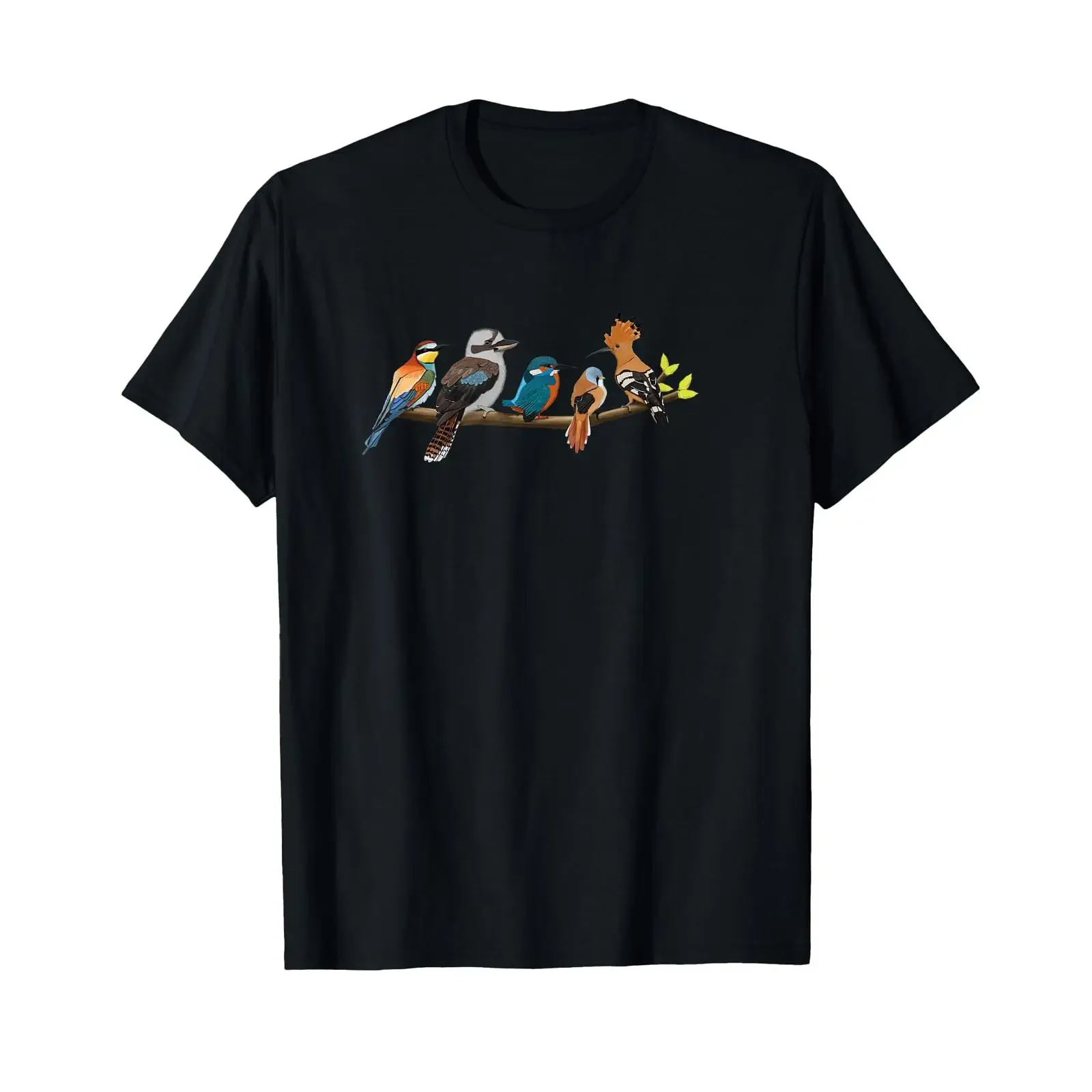 Birds on a Branch Hoopoe Kookaburra Kingfisher Songbird T Shirt vintage Washed streetwear homme Casual Versatile graphic