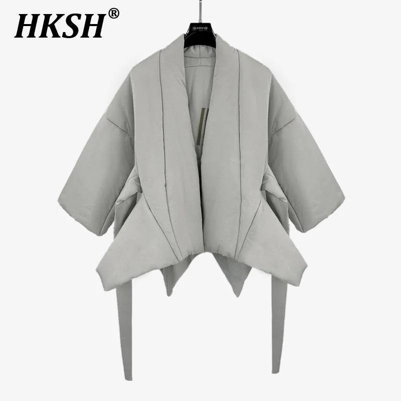 HKSH Autumn Winter New Women\'s RO Japanese Style Personalized Kimono Dark Padded Strap Half Sleeve Thick Cotton Coats Chic H2794