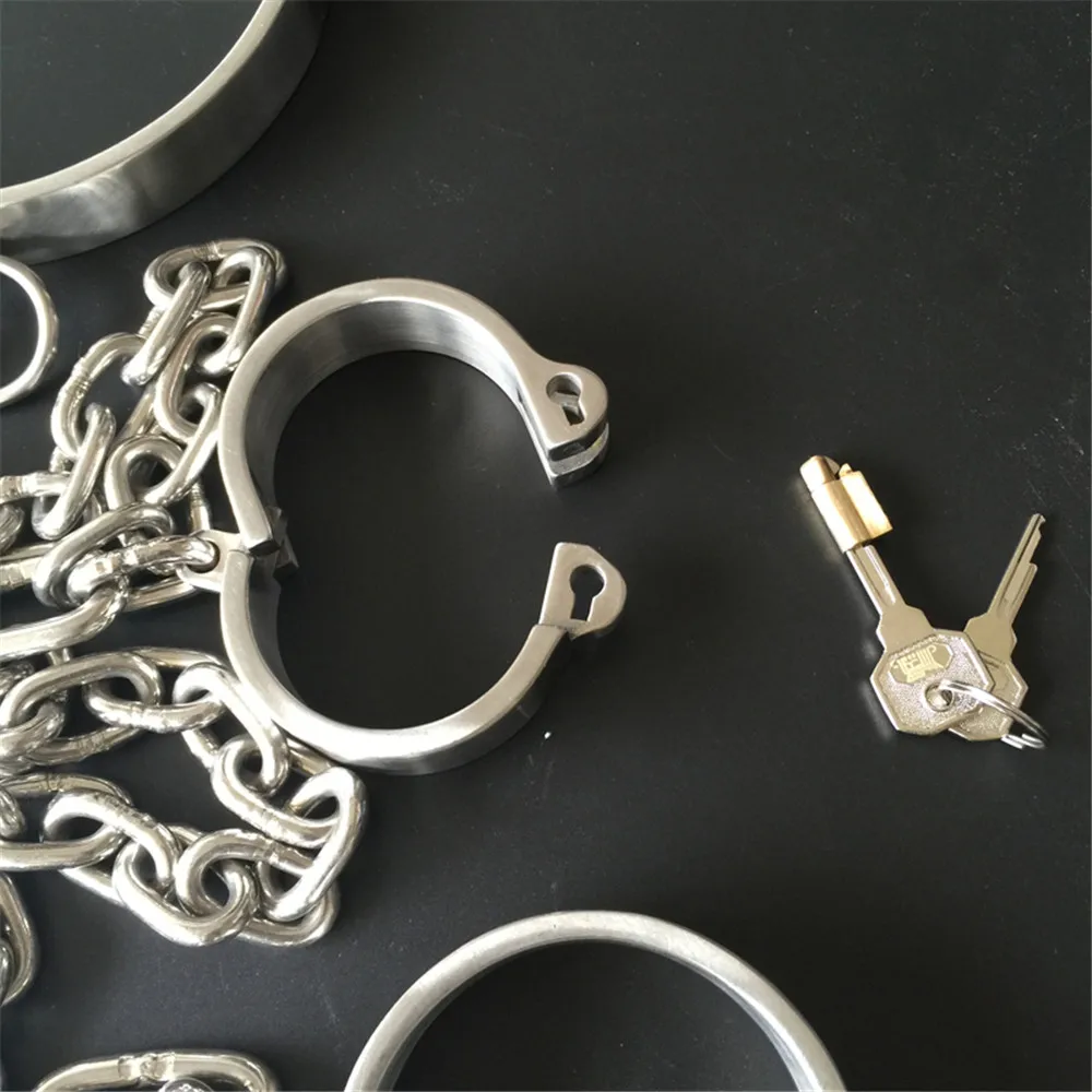 Stainless Steel Handcuffs for Men Women Slave Training BDSM Bondage Sex Toys Foot Hands Shackles Metal Collar Adult Products