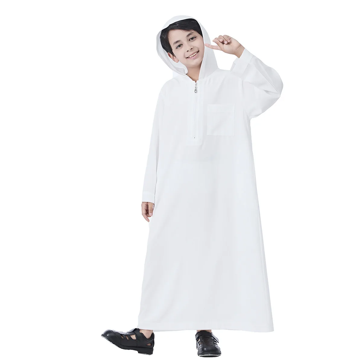 Ramadan Boys Jubba Thobe มุสลิม Hooded Abaya Djellaba ตะวันออกกลางอาหรับ Kaftan Robe ดูไบอิสลามเสื้อผ้าเด็ก Daffah Dishdasha