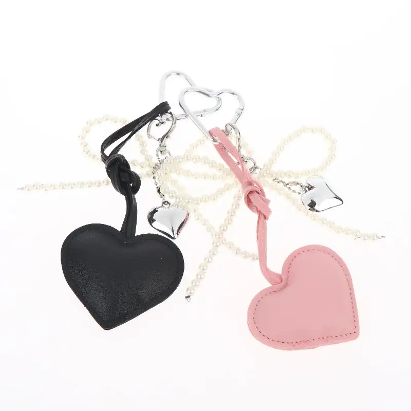1pcs Bow Heart PU Keychains Key Chain Keyholder Keyring Hanging Decoration Rope Mobile Phone Decor Bag Pendant Gifts For Girls