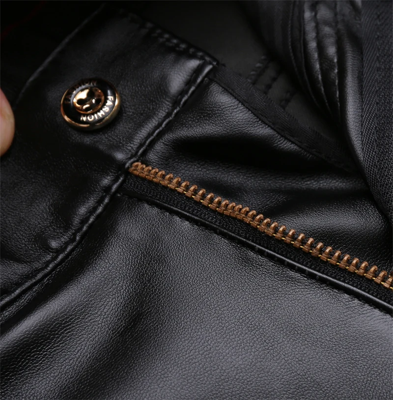 Herren-Lederhose, schmale Passform, elastisch, modisch, PU-Leder, Bikerhose, Nachtclub, Party- und Tanzhose, dünn – Detail 6