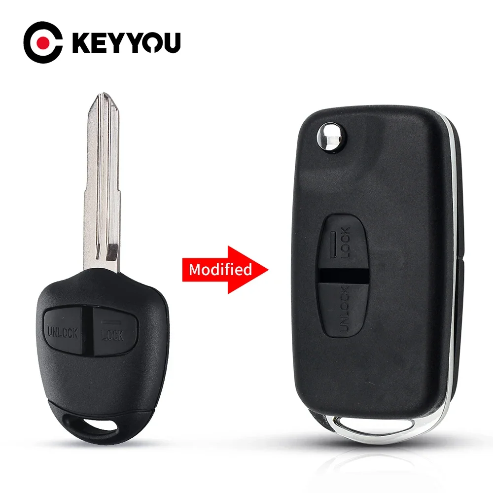 KEYYOU Modified Folding Remote Car Key Case For Mitsubishi Pajero Sport Outlander Grandis LANCER-EX ASX Right Blade 2 Button