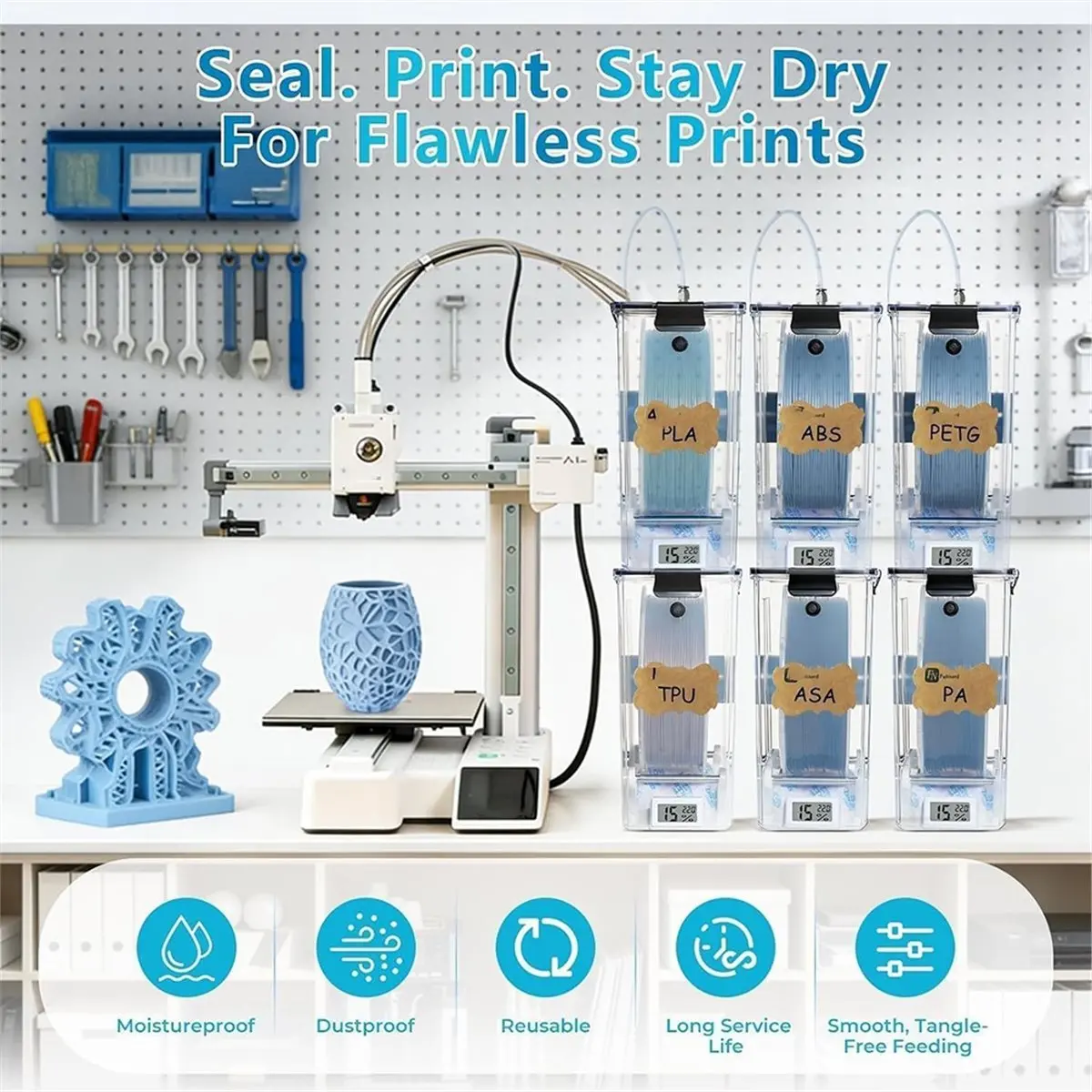 Filament Storage Box- 1 Pc 4L 3D Printer Container with Hygrometer, Airtight Dry Box, Waterproof, Dustproof, Desiccant