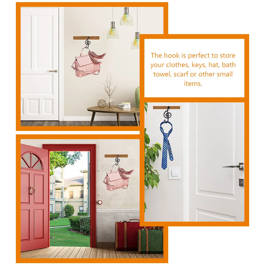 2Pcs Musical Note Wall Hooks Metal Vintage Decorative Hooks for Coat Hat Towel Key Hanging Multipurpose Wall Mount Organizer