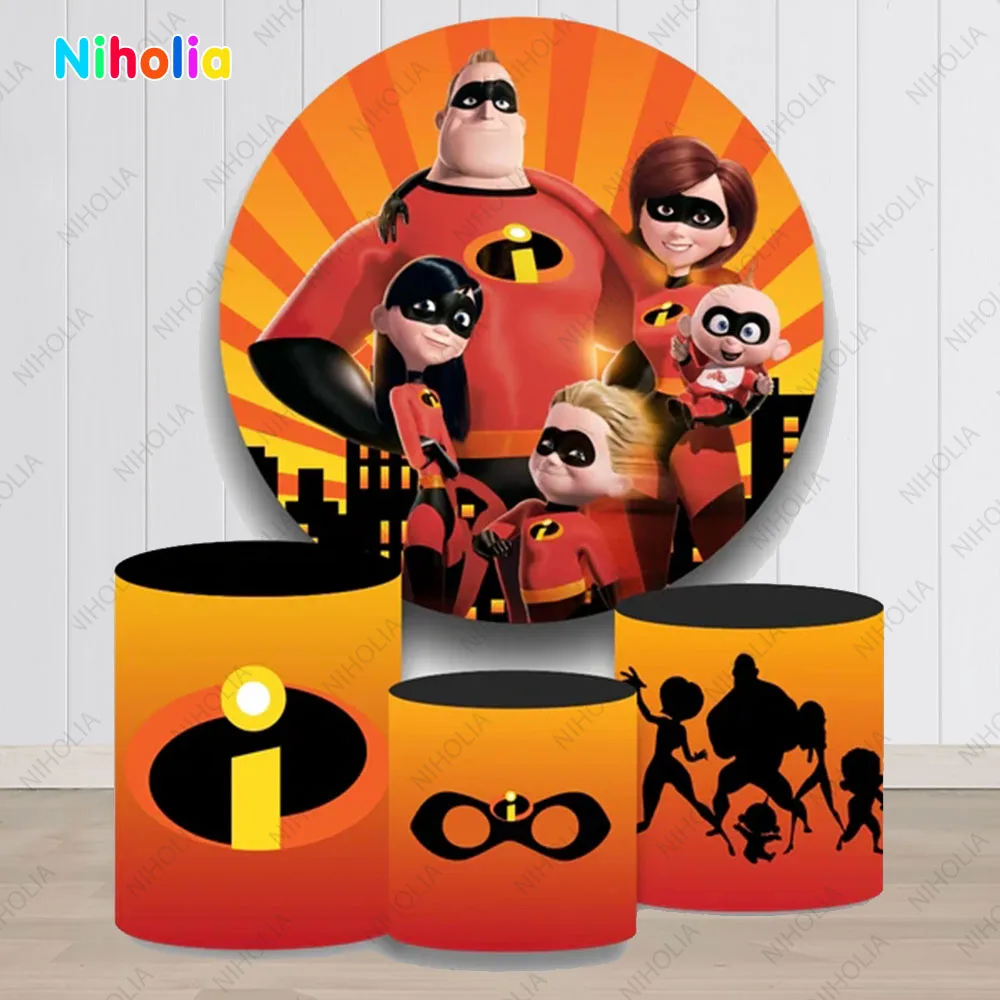 The Incredibles Backdrop Round Kid Birthday Decoration Photography Background Party Cover Baby Shower Studio Booth Props