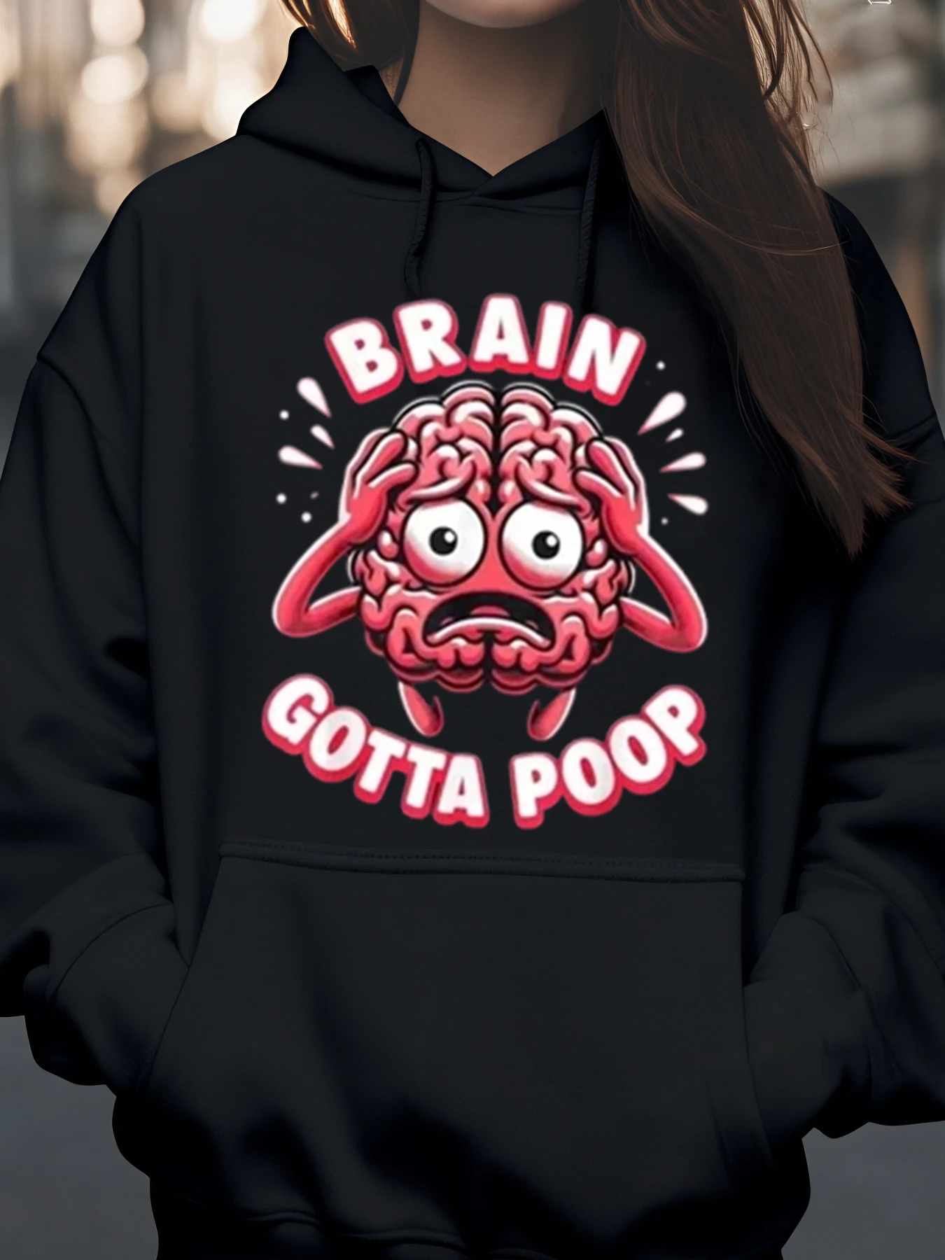 

Толстовка с мультяшным принтом Brain Gotta Poop, забавная толстовка на Хэллоуин, женская повседневная одежда