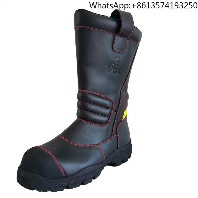 

【Best-selling】Slip On fire boots with Reflective Leather Fire fighter boots Flame retardant with Steel toe Oil resistant outsole