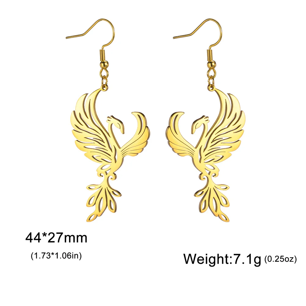 My Shape Boucles d'oreilles pendantes Phoenix pour femme, belle boucle d'oreille pendante, oiseau de feu, animal, acier inoxydable, bijoux fantaisie, fête des mères