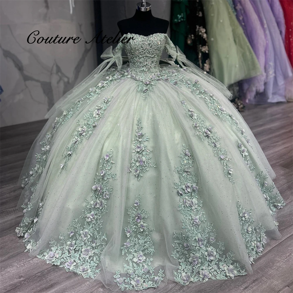 Robes de Quinceanera avec appliques en dentelle, robe de Rhde remise des diplômes, robe d'anniversaire, Sweet 16, vert sauge, personnalisée