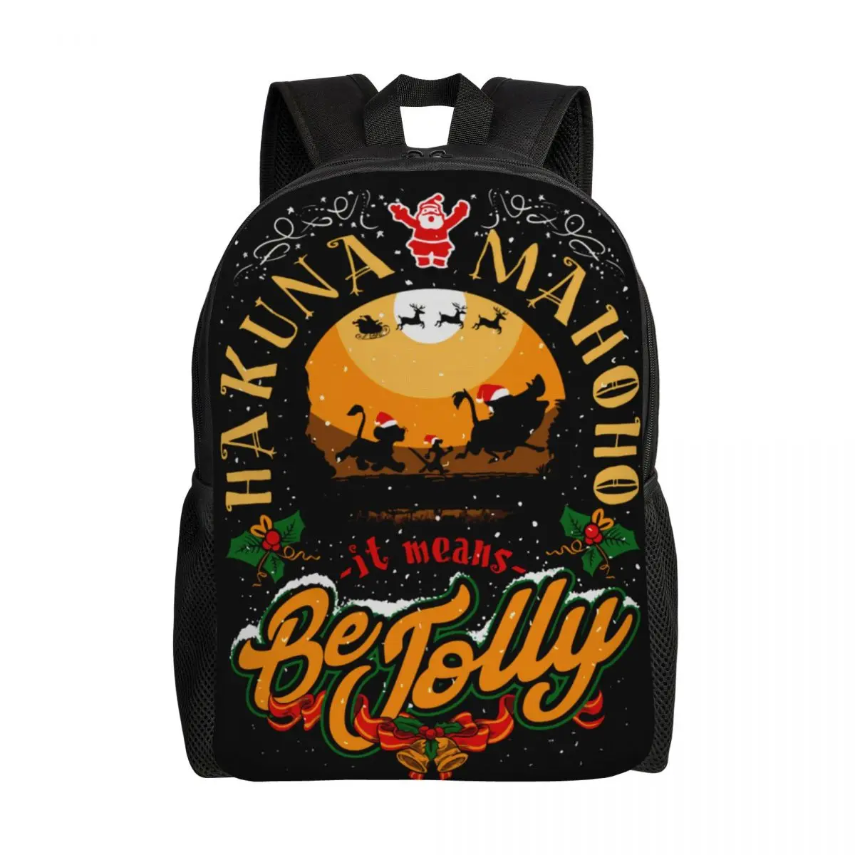 

Персонализированные Мультяшные пленочные рюкзаки Hakuna Matata для мужчин, женщин, школьных студентов, рюкзак для книг с изображением короля льва, Рождественский творческий веер