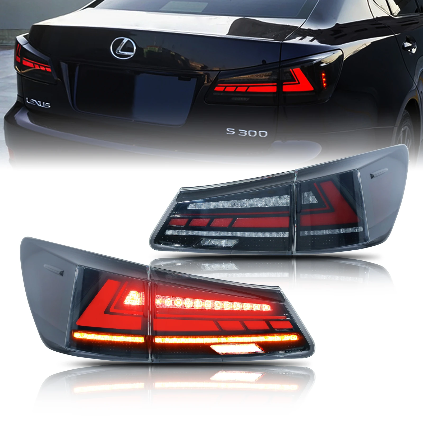 

LED Black Tail Lights Assembly For Lexus IS250 IS350 ISF 2006-2013 Sequential Sequential Turn Signal Trunk Rear Brake Lamps