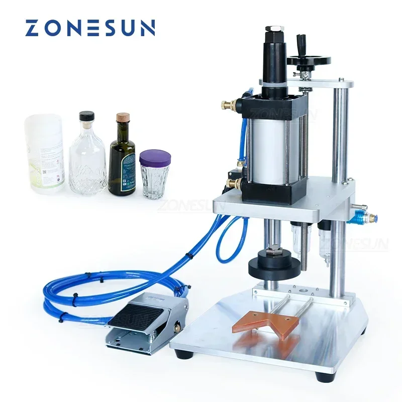 

ZONESUN Desktop Pneumatic Wine Bottle Wooden Cork Cap Lid Pressing Capping Machine Capper Tool ZS-XG70ZC