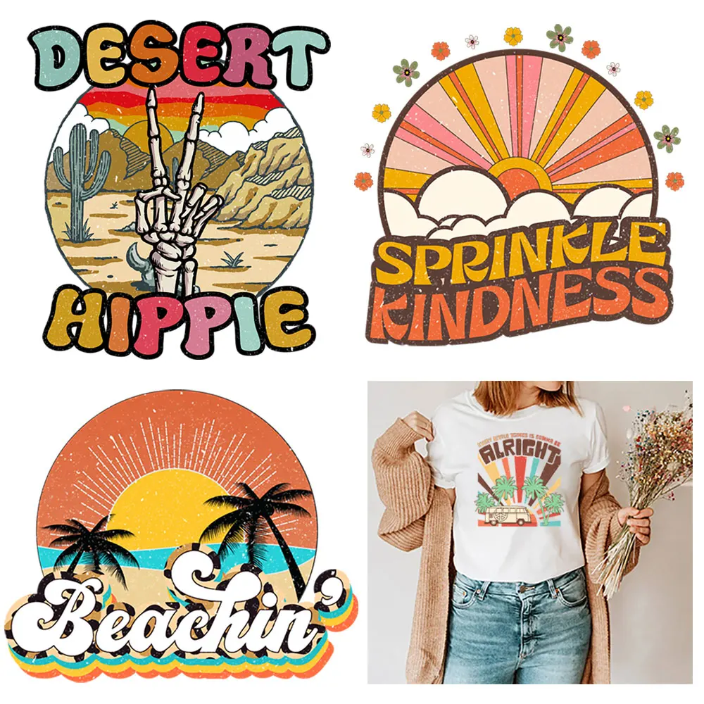 Patches Beach Patches For Clothing DIY A-Level Washable T-Shirt Thermal Stickers Cute Sprinkle Villain Iron-On Transfer Applique