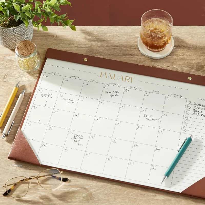 

2025 12 Month Medium (18.5” x 12.5”) Cognac Brown Undated Simulated Leather Desk Pad Calendar