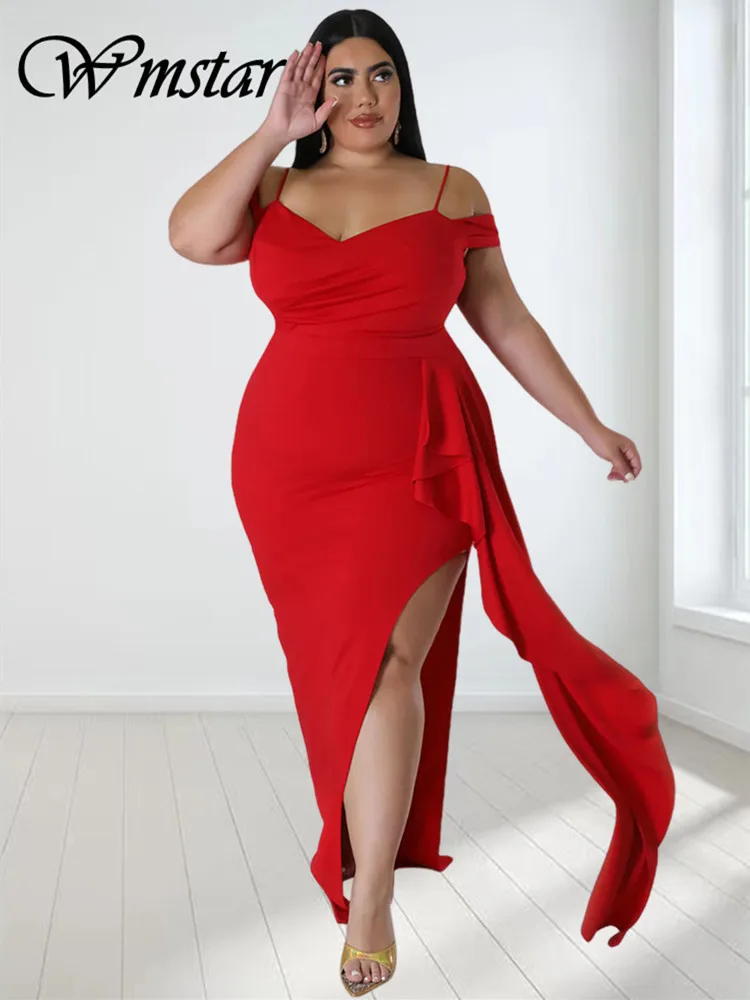 

Wmstar Plus Size Party Dresses Women Off Shoulder Slip Hem Elegant Solid Maxi Dress 2023 Summer Clothes Wholesale Dropshipping