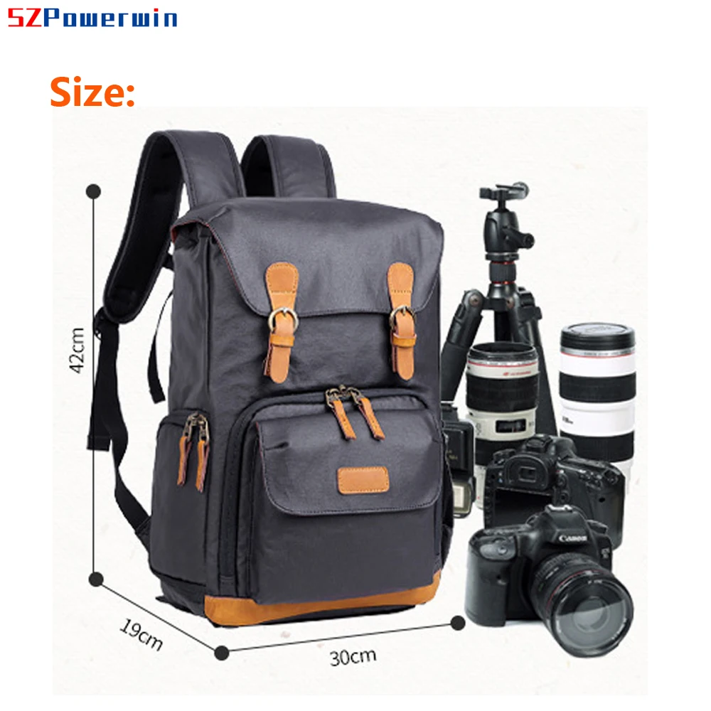 Powerwin Professional Waterproof Camera Backpack with Horse Leather and Laptop Charger for Outdoor Photography