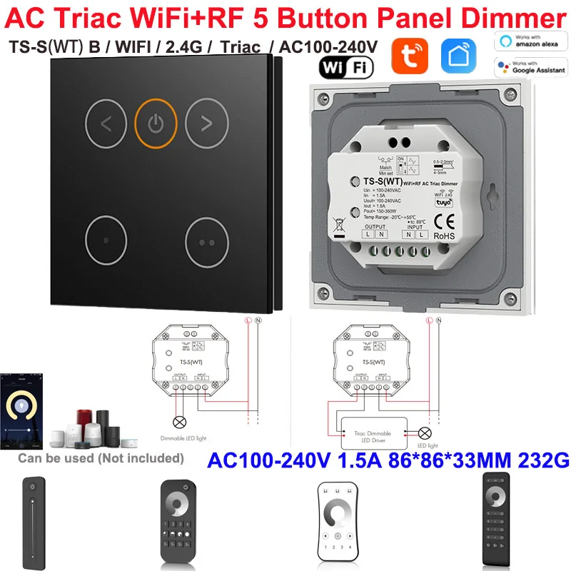 controlador-led-de-5-linhas-sem-fio-neutro-com-corte-de-fase-ac-dimmer-rf-zigbee-controle-por-voz-tuya-para-lampadas-led-de-cor-unica-regulaveis