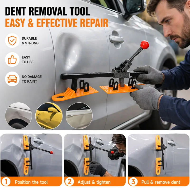 Dent Removal Kit Car Body Repair Tool with Iron Expander & Pulling Plates for Motorcycle Fridge Washing Machine DIY Home Fix