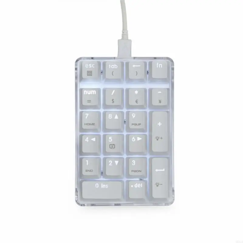 

USB Wire 21Key Mechanical Keypad with Independent Number Lock Function and Clear Housing Shell Numpad for Computer