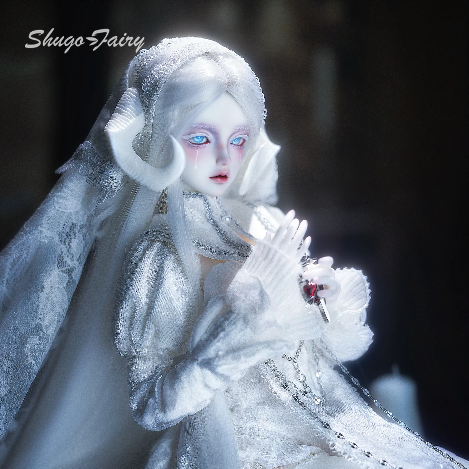 

1/4 BJD Doll Sylvi C Full Set Demon Goat Horn Nun Godmother Outfit Wig Original Anime Figure Shuga Fairy Handmade