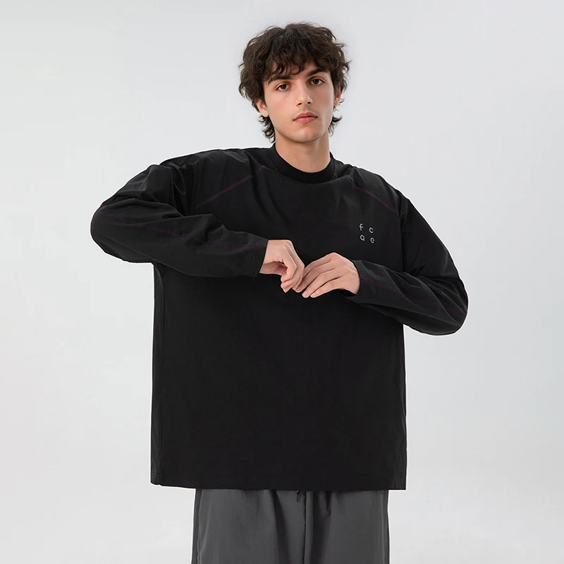 

TFETTERS Мужская футболка с длинным рукавом, осень 2024, новая тонкая повседневная свободная уличная одежда, дышащая контрастная дизайнерская модная мужская одежда