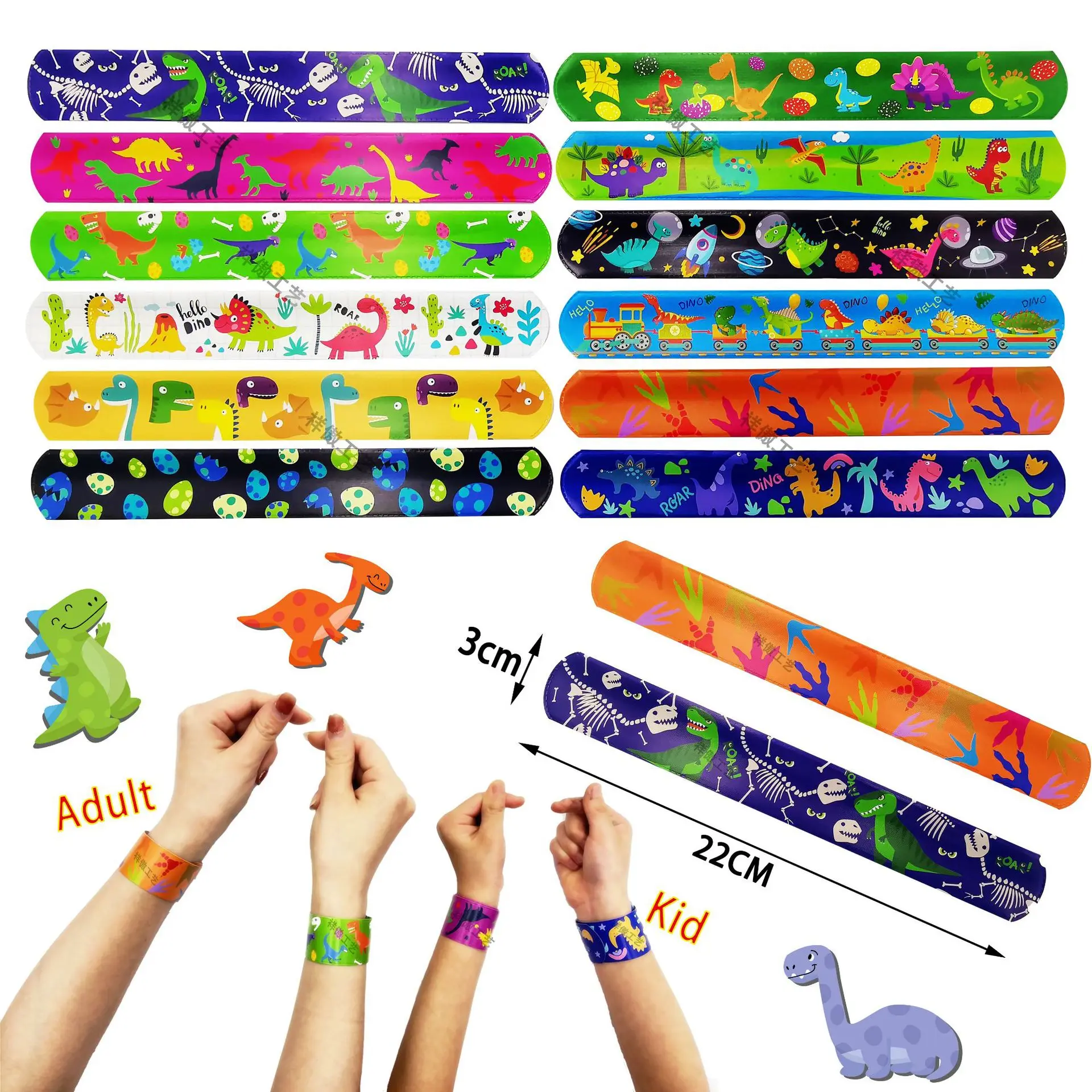 12 pçs dos desenhos animados dinossauro batendo pulseira presente festa decoração das crianças menino feliz selva parque de vida selvagem dinossauro festa de aniversário