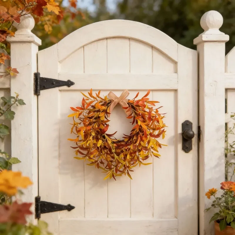 Simulated Olive Fruit Wreath Autumn Fake Flower Hanging Decoration for Foyer Fireplace Wall Home