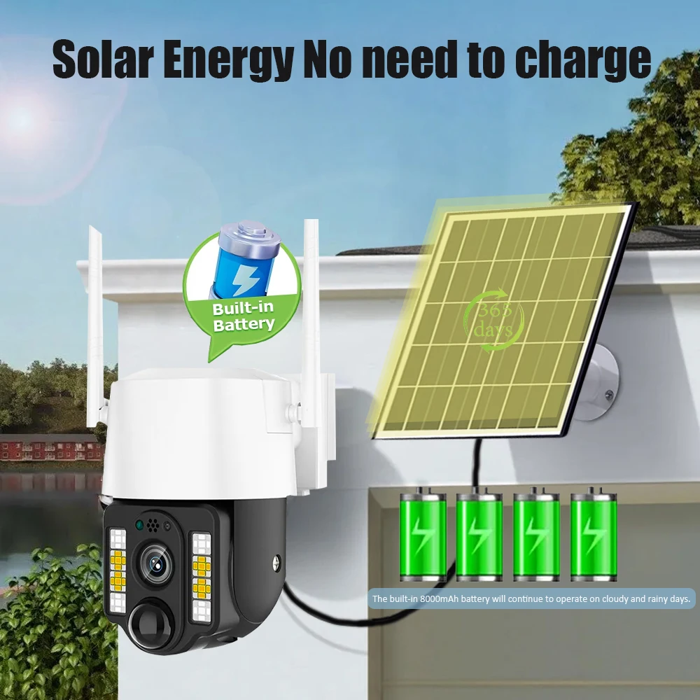 AOV كاميرا تعمل بالطاقة الشمسية 5MP HD في الهواء الطلق 24 ساعة تسجيل مراقبة المدمج في بطارية حماية الأمن فيديو مع لوحة طاقة شمسية CCTV