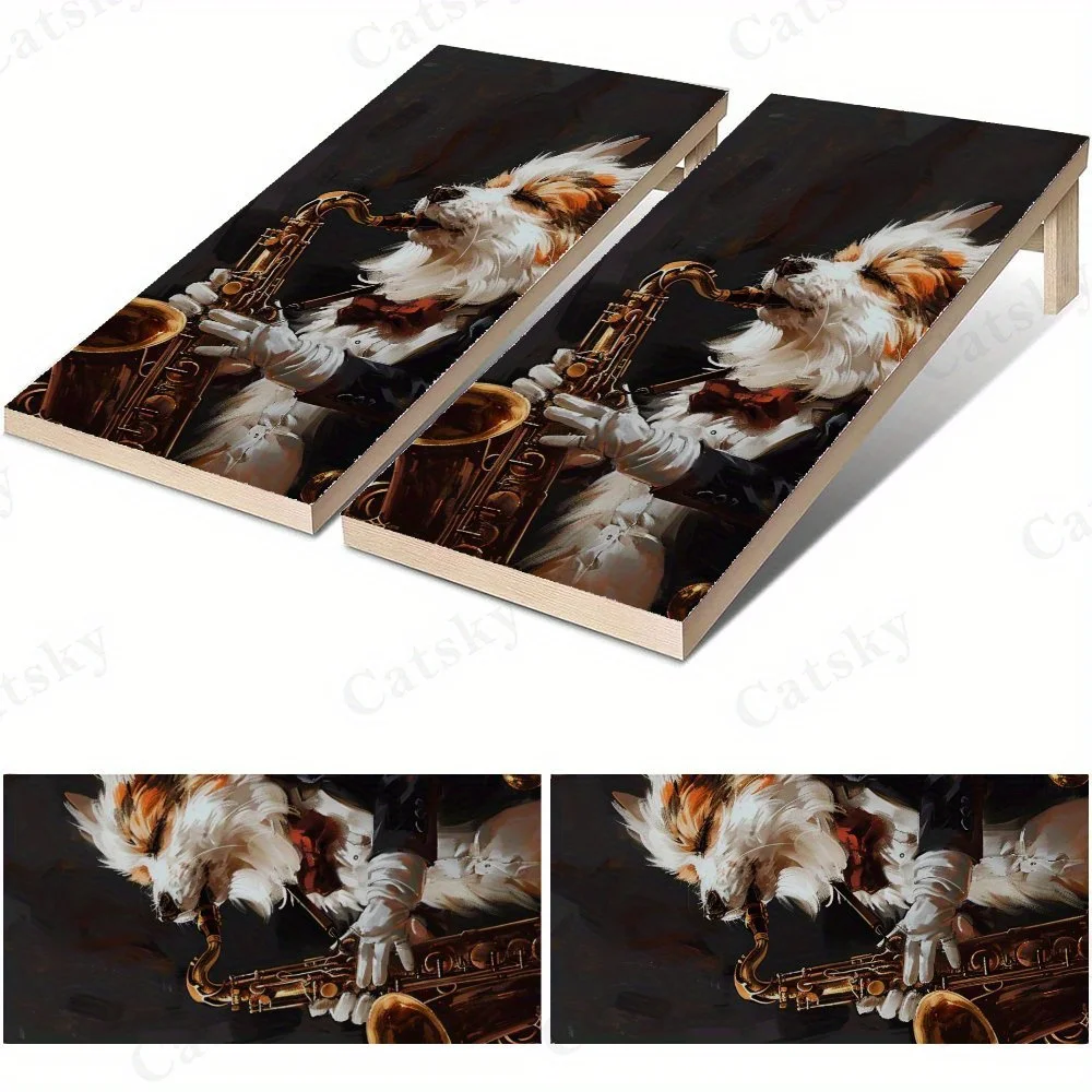 كلب مع الساكسفون، فن الحيوانات الأليفة الأنيق، ديكور الموسيقى، قيمة عالية! ملصقات رمل من الفينيل المسطح ثنائية الأبعاد - خالية من الفقاعات، سهلة الاستخدام، وات #1