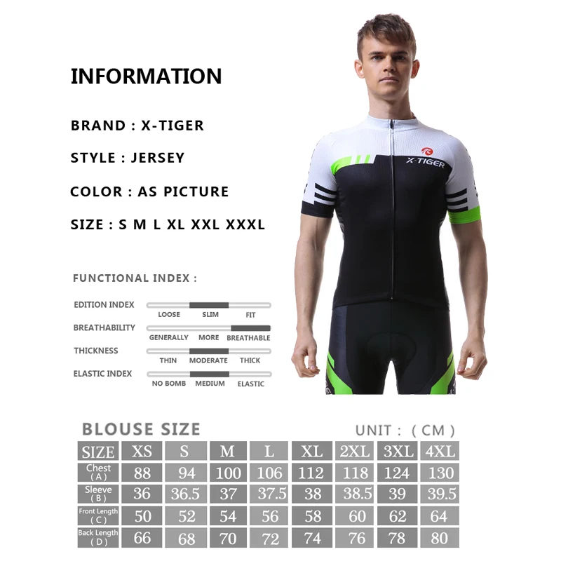 X-TIGER Cycling Jersey Men Summer Short Sleeve Breathable Anti-Pilling Eco-Friendly Bike Clothing Top With Non-slip Webbing