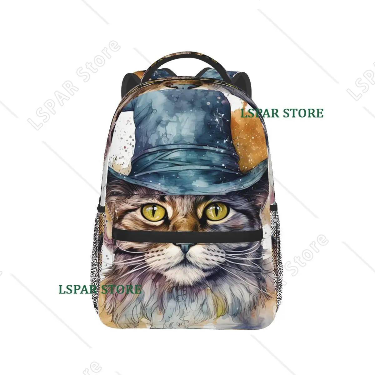 

Halloween Cat Wearing Wizard Hat Backpack Hot Sale Daypack Large Capacity Boys Girls BookBag School Bag Shoulder Bags for Unisex