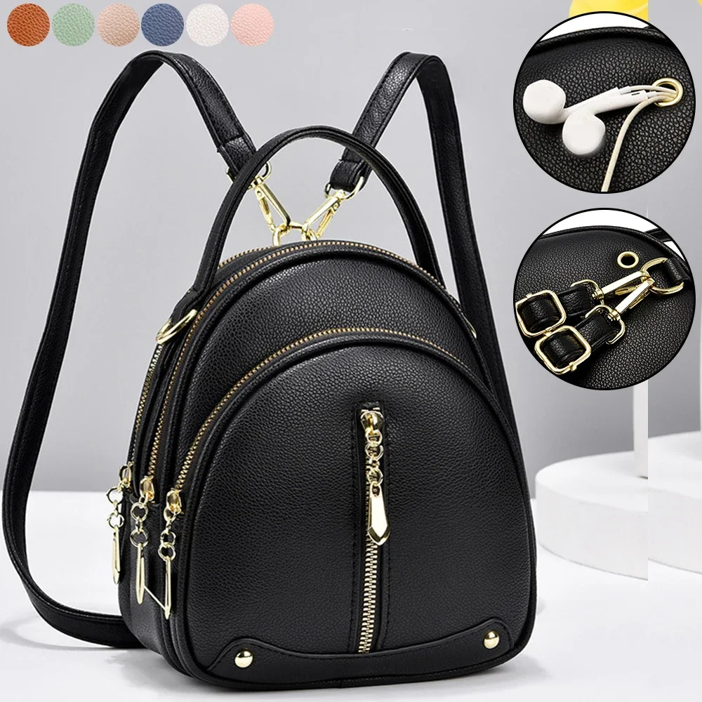 Small Backpack for Women PU Leather Mini Backpacks Casual Lightweight Mini Daypack for Girls Travel Shoulder Bag Ladies Handbags