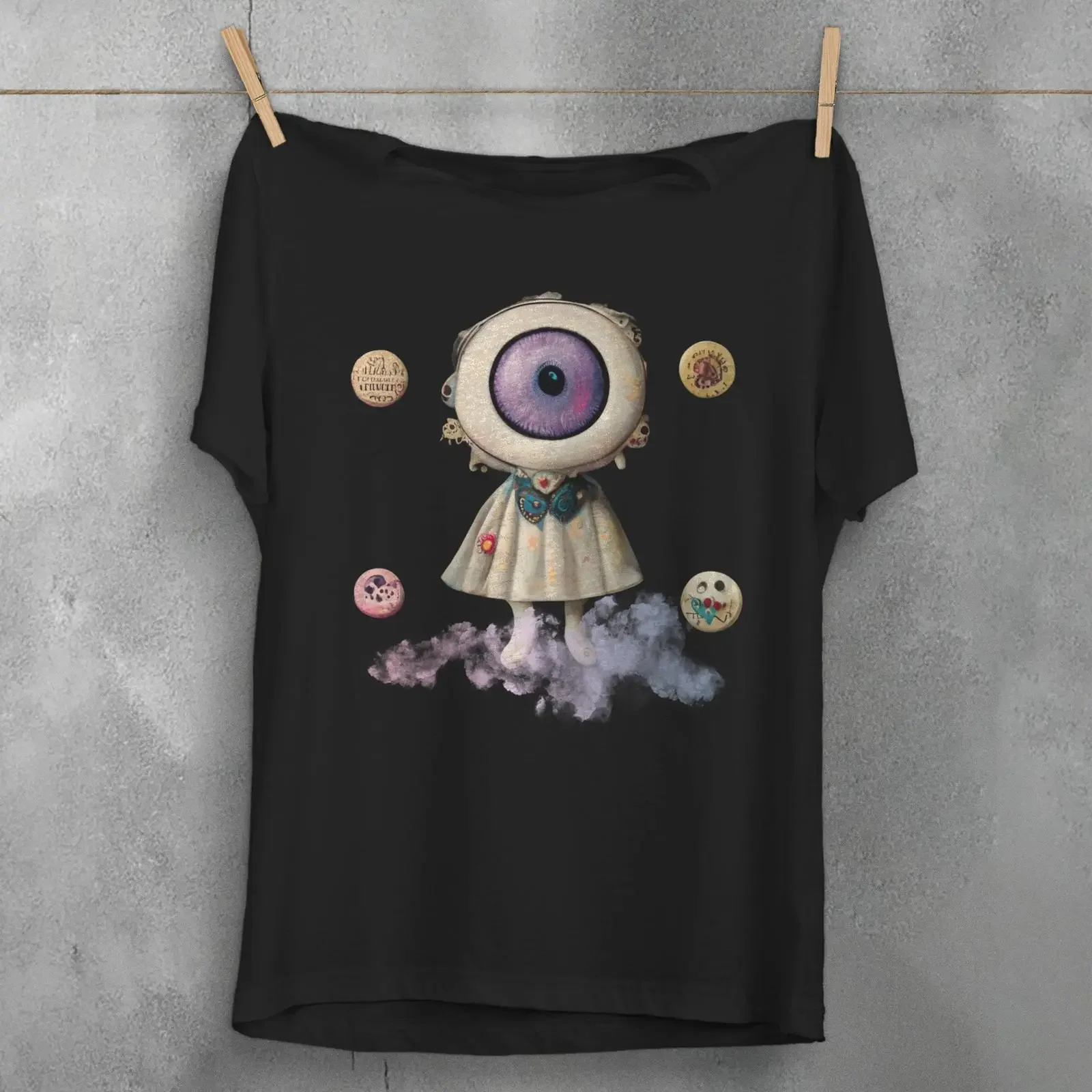 Evil Eyeball T Shirt Eye Aesthetic clothing Creepy Spooky Scary Cool Bold  vintage Washed Top For Everyday Wear Breathable