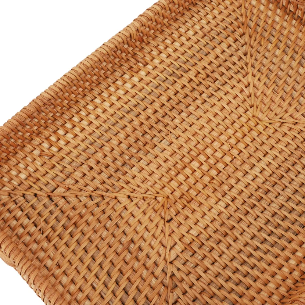 Woven Fiber Tray with Handles Woven Craft Rectangular Decorative Tray Side Handles Lightweight Serving Tray Coffee Table