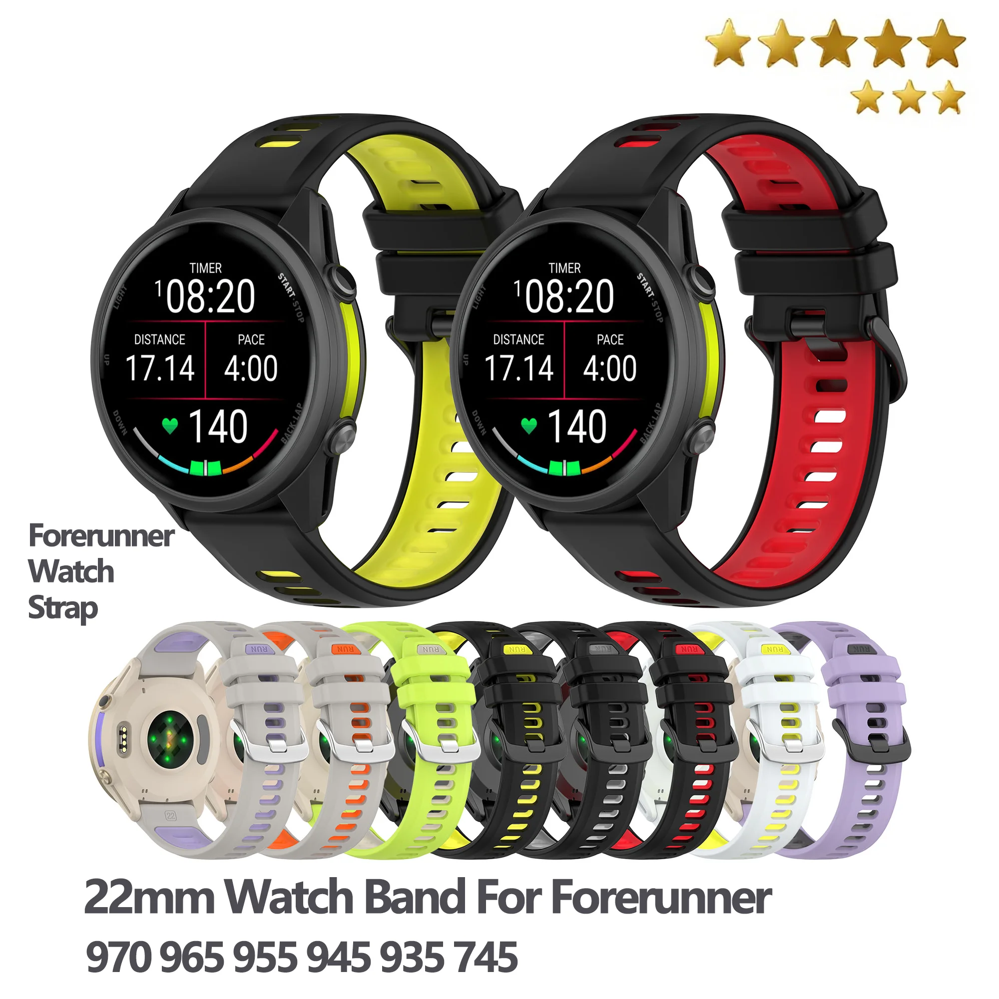 

22mm Watch Band For Garmin Forerunner 970 965 955 945 935 745 Sport Wristband For Forerunner 965/955 Solar Strap Replacement