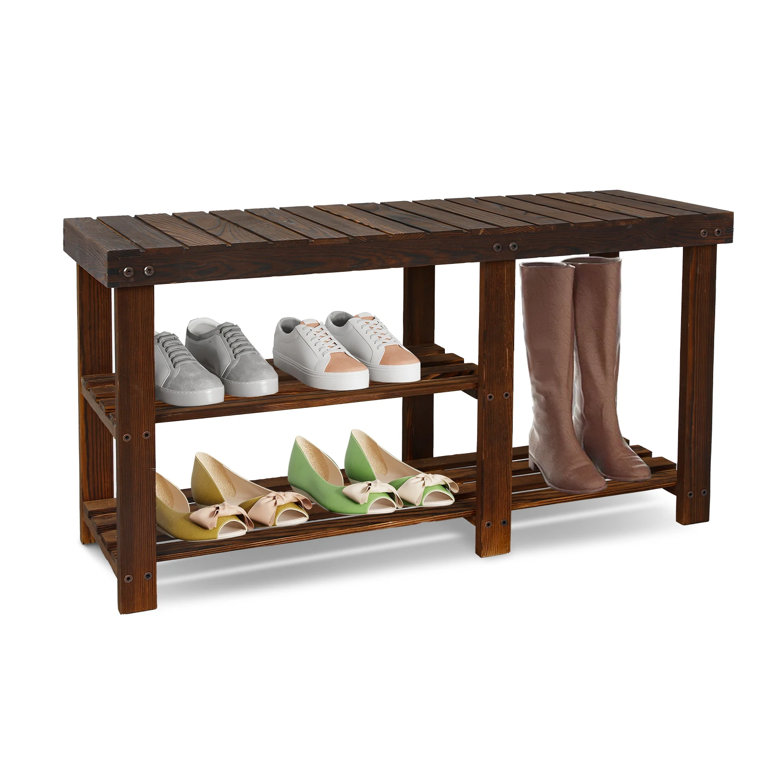 

Скамья для обуви, 3-х уровневая деревянная скамья для обуви с органайзером для обуви, отдельно стоящая скамейка для обуви, для прихожей, прихожей, спальни
