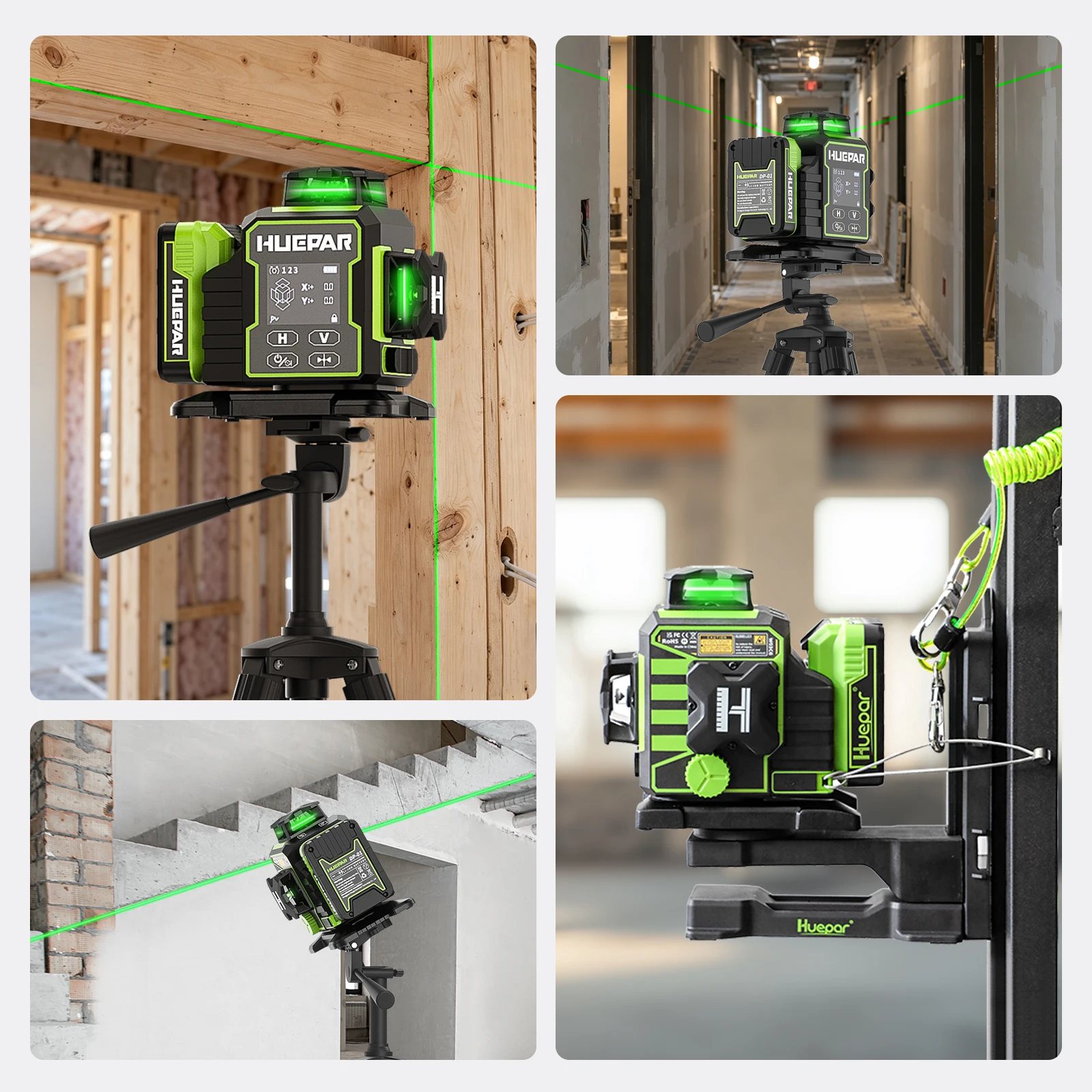 Huepar W03CG Laser-Wasserwaage, 3 x 360 selbstnivellierend, 3D-Bluetooth-Laser mit 12 Linien, elektrisch drehbarer Basis und großem LCD-Bildschirm – Detail 7