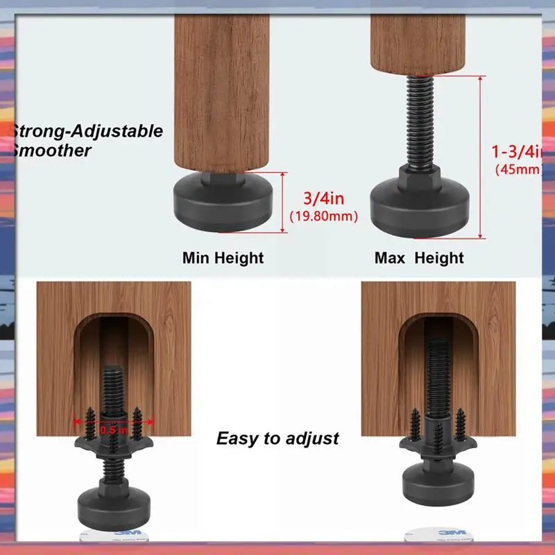 AFBC Furniture Leveler 3/8 Inch-16 Threaded With T-Nut Kit Adjustable Furniture Leveler For Tables, Cabinets, Chairs,And More Du