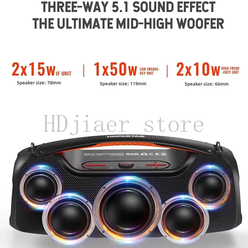 HOPESTAR A60 مكبر صوت لاسلكي كبير محمول خارجي Boombox مضخم صوت ستيريو ثلاثي الأبعاد مكبر صوت فائق مع ميكروفون #4