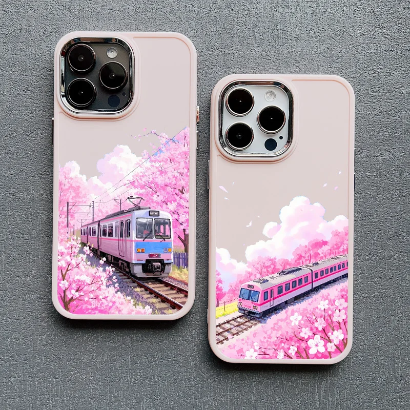 Hot Japan Sakura Train Landscape Phone Case For IPhone 16 15 Pro Max Plus 14 12 13 11 Pro Max 7 8 Plus X XS XR SE Silicone Cover