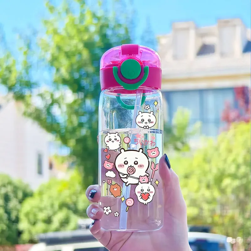 Transparent Straw Handy Cup Chiikawas 400ml Capacity Male Female Students Portable Bounce Cover Drinking BPA Free Water cup