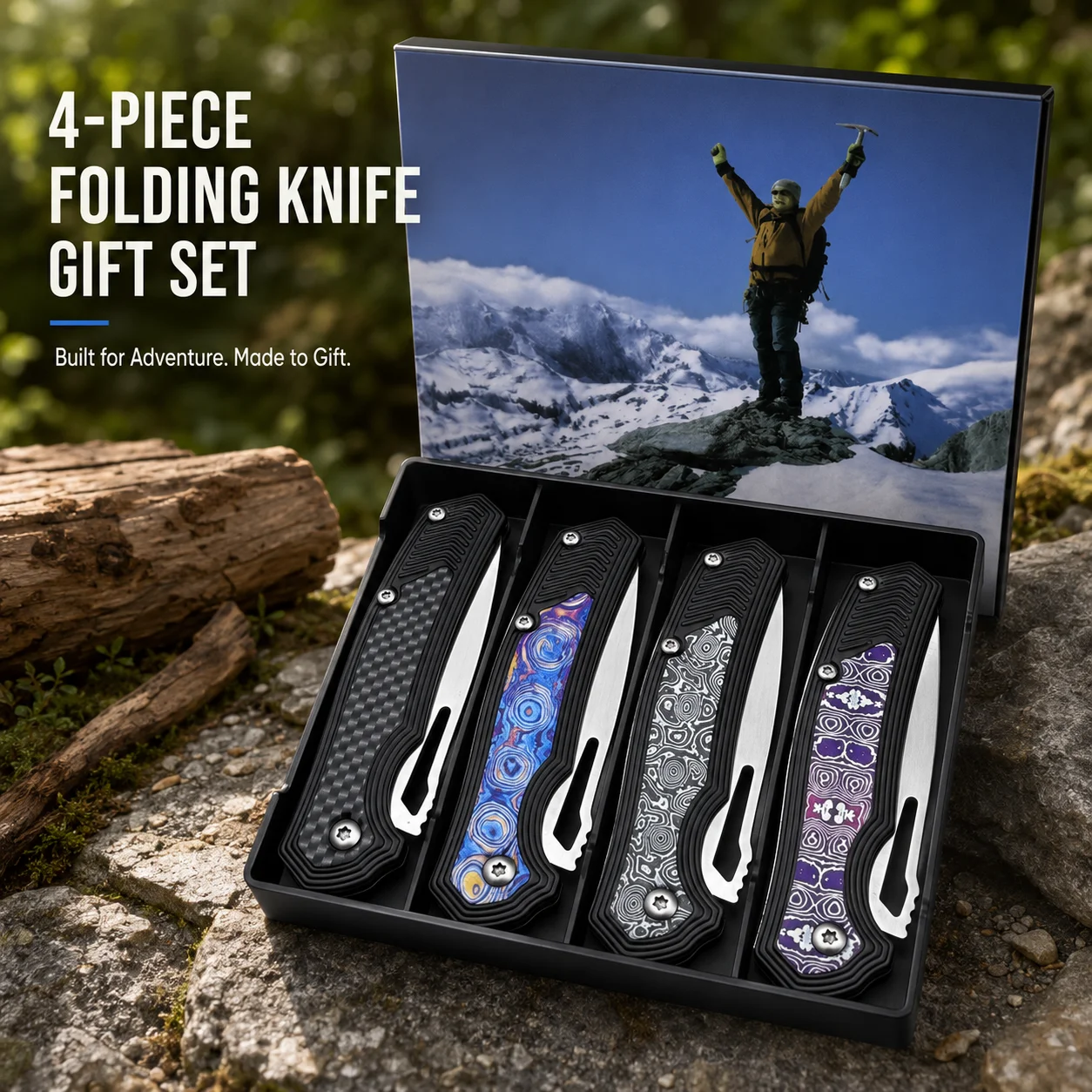 4 Pack Pocket Knife Set Folding Knife Stainless Steel Blade with Clip EDC Knife for Outdoor Camping Hiking Mens Gift