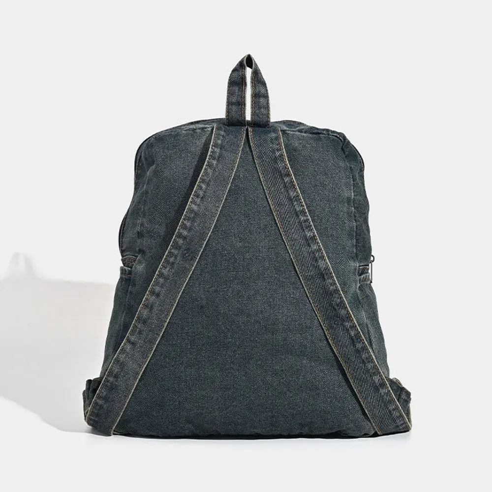 Retro Denim Backpack For Women Girls Men Boys Large Capacity Washed Denim Schoolbag For Jeans Shirt Design Fashionable Backpack