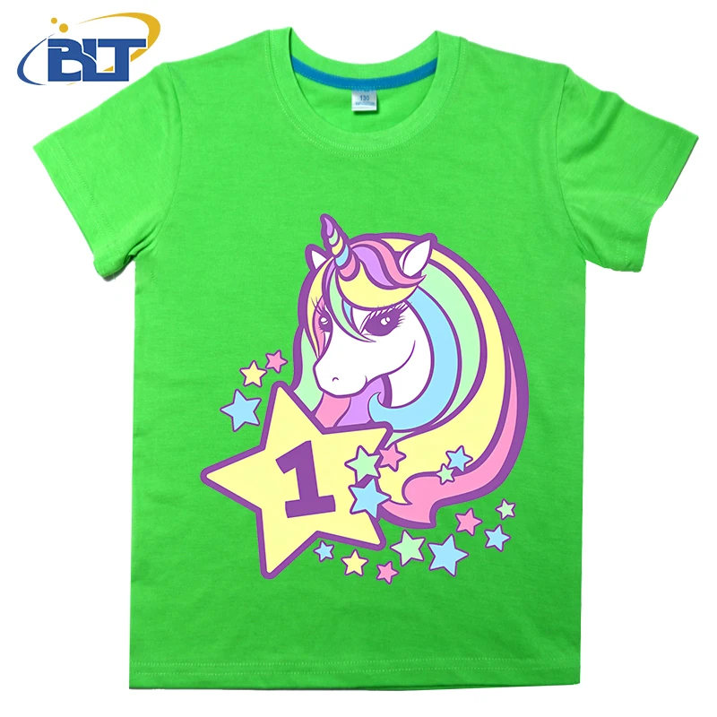 Birthday cute Unicorn girl’s printed children’s T-shirt, summer cotton short-sleeved casual top, suitable for boys and girls