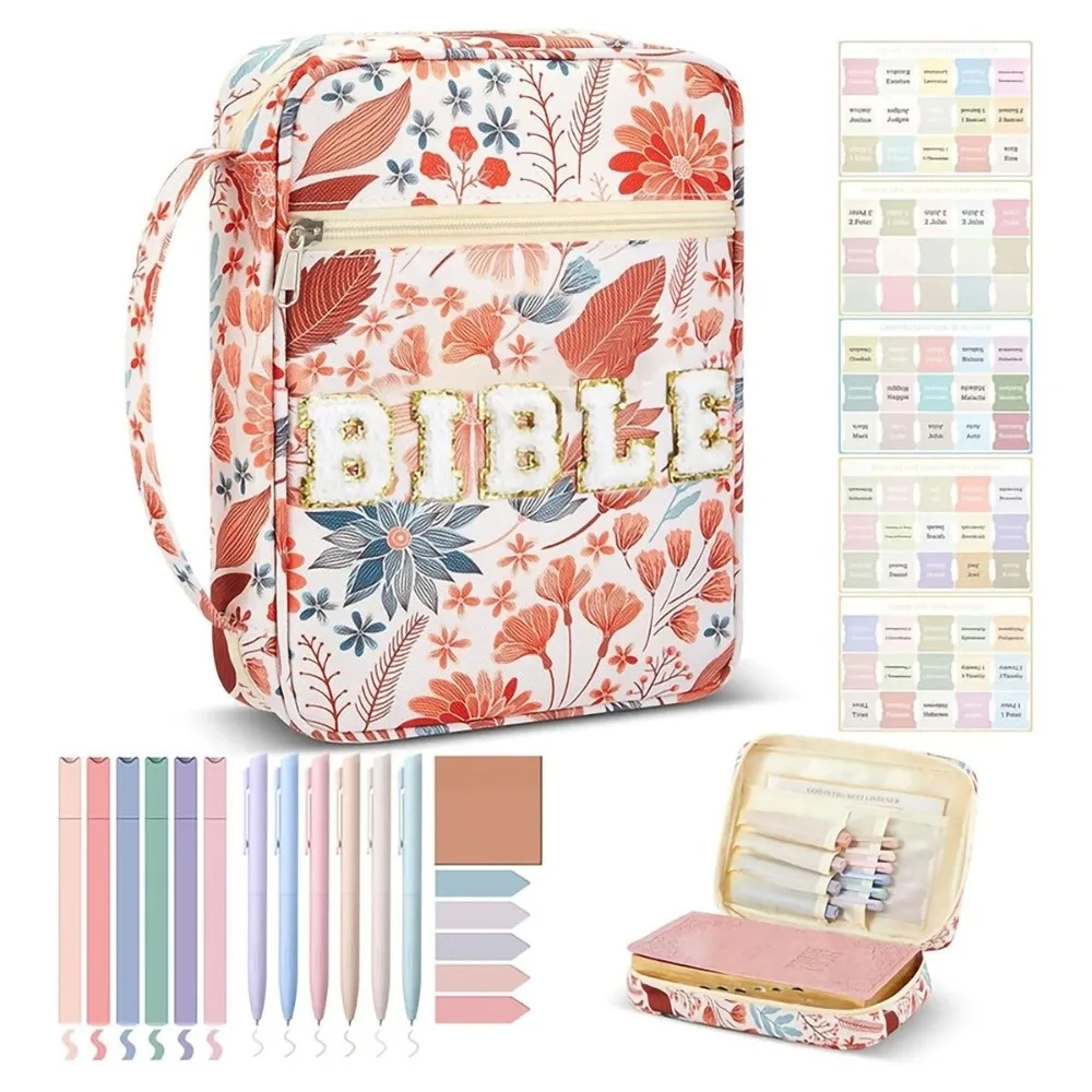 Portable Dustproof Book Storage Bag Flora Aesthetic Bible Cover Case Large-capacity Pouch Floral Study Bag Student