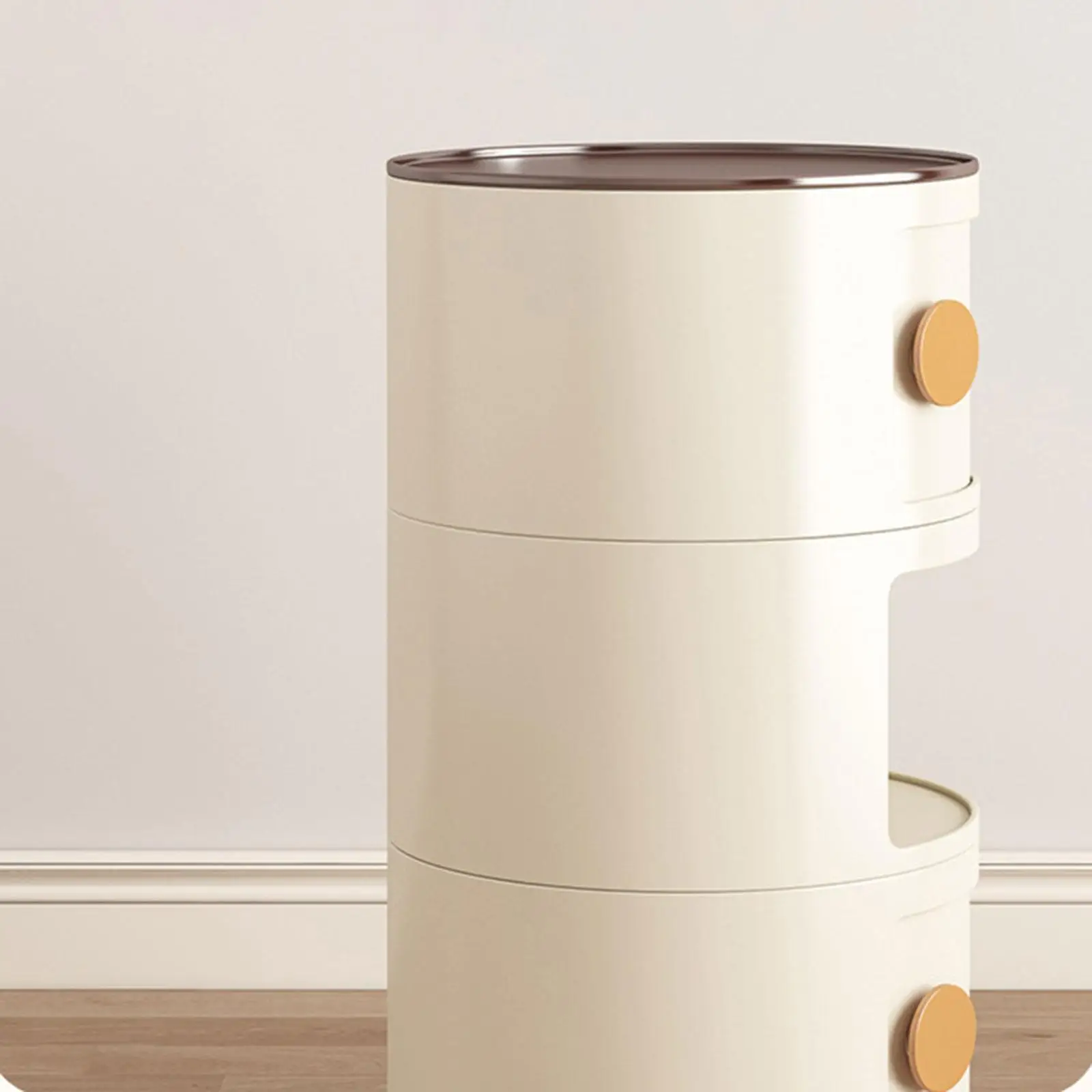 Round Bedside Table Sliding Door Accent Center End Table Removable Stackable Storage Cabinet for Bedroom Living Room