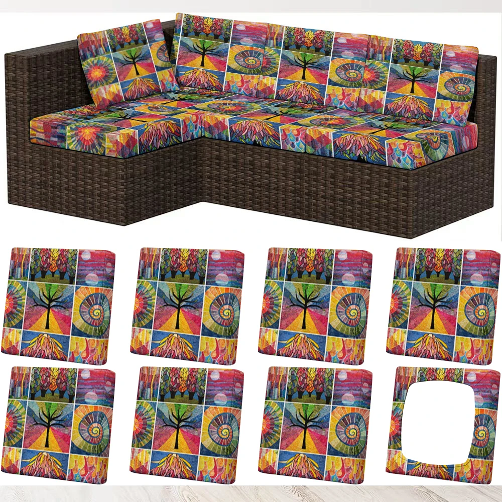 Bohemian Tree & Floral Printed Outdoor Sofa Cover, Summer Milk Silk Elastic Couch Protector, Pet - Friendly