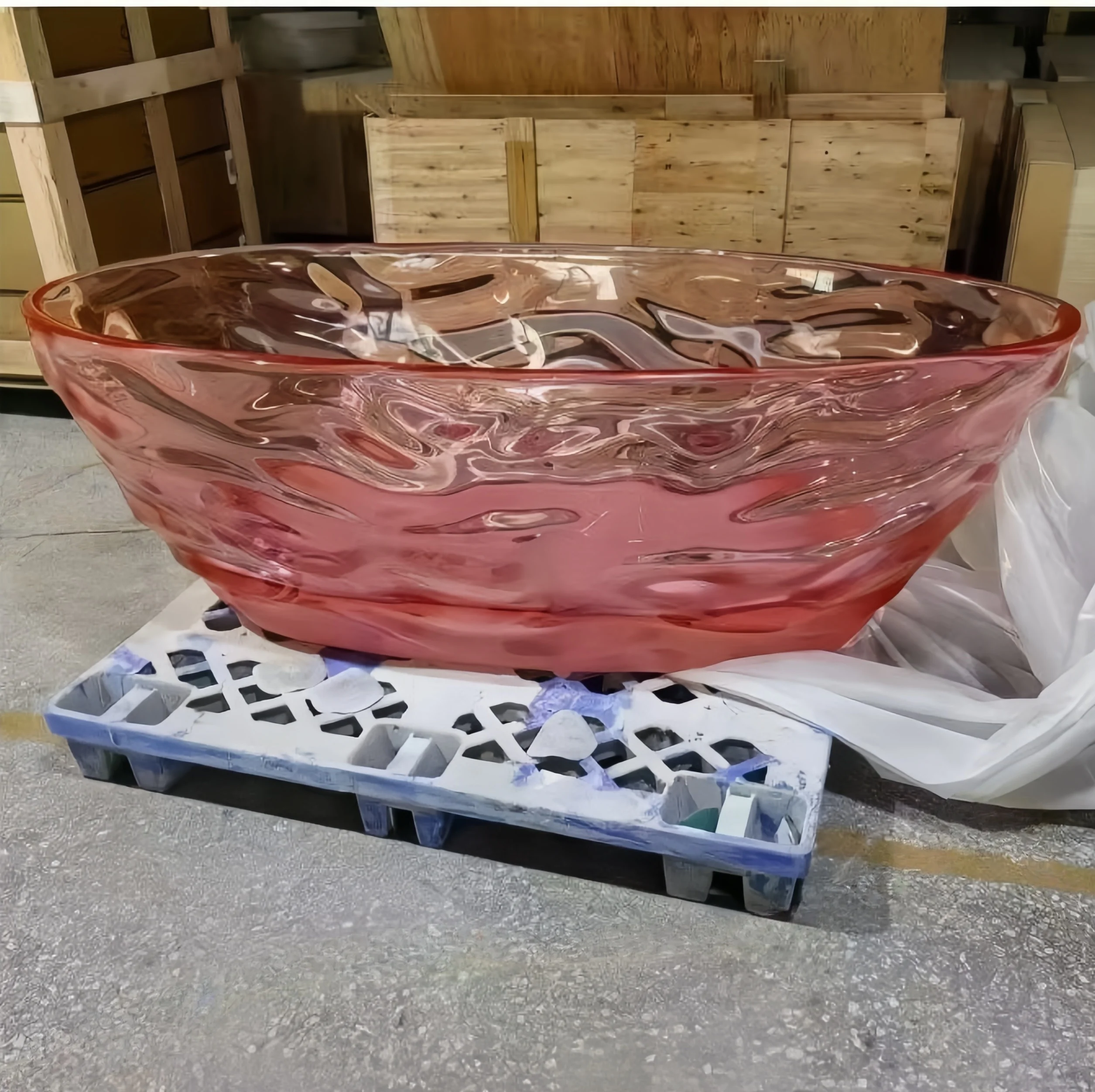 %* Transparent Bathtub Resin Freestanding Wave Pattern Crystal Colored Bathtub With Drain Indoor Modern Design 50-59gal Capacity
